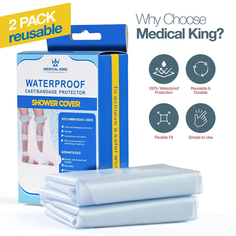 [Australia] - Medical king 100% Waterproof Cast Covers for Shower Leg 2pk Reusable Full Leg Cast Cover for Showering Cast Protector for Shower Leg Adult 