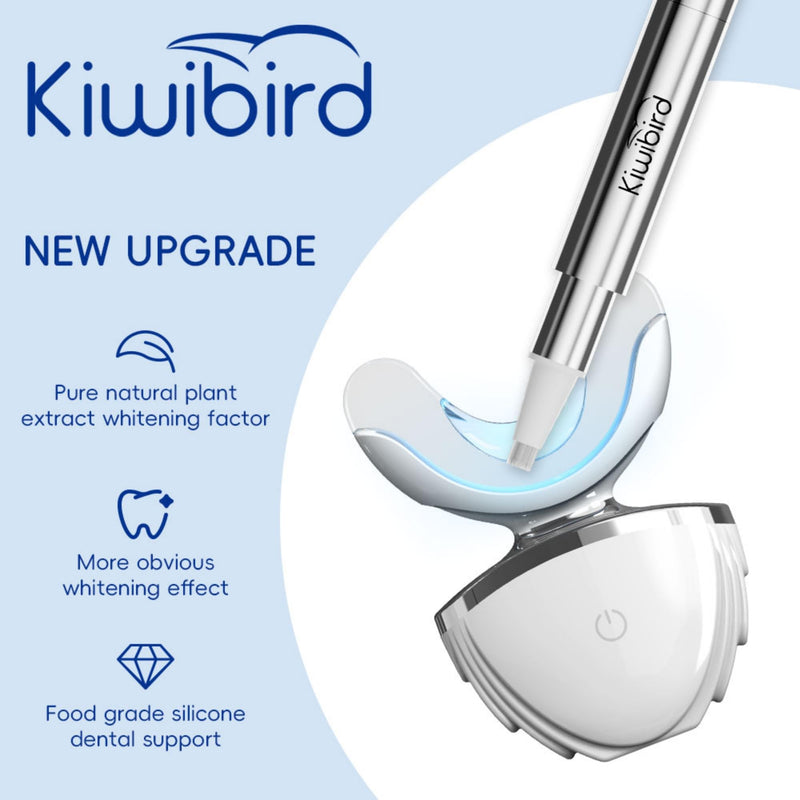 [Australia] - KIWIBIRD Teeth Whitening Kit for Sensitive Teeth – 3 Gel Pens, LED Light with Wireless Charging Case, IPX7 Waterproof, Enamel-Safe at-Home Dental Care Tool 