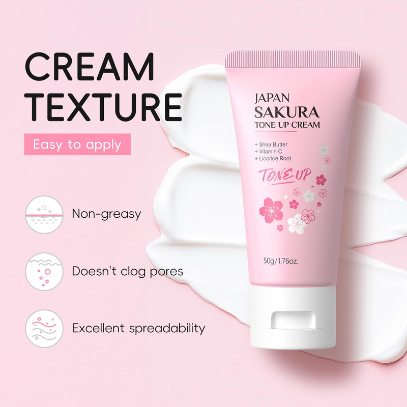 Facial Moisturizer Tone-up Cream, Japan Sakura Lazy Face Cream with Vitamin C, Face Moisturizer Hydrating & Smooth Dry Skin Lightweight Nourishing Facial Skin Instant Tone-Up Cream, 1.76 fl.oz