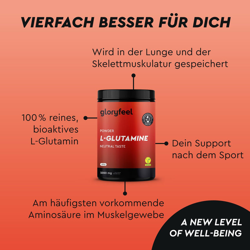 [Australia] - L-glutamine powder 600g vegan - neutral in taste - 5,000mg of pure, bioactive L-glutamine per serving - 120 servings supply - high dose & easily soluble 