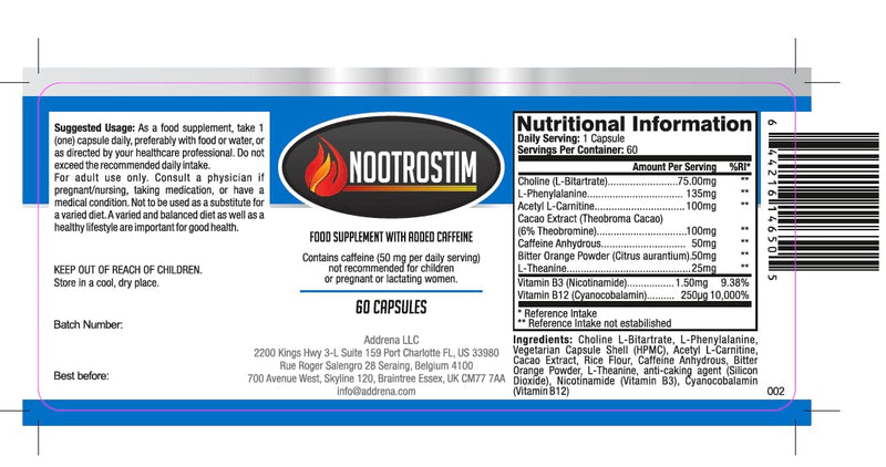NootroStim- Add Attention, Energy & Focus with Nootropic Brain Supplements & Stimulants for Gamers, Students, and Professionals- 60 Natural Pills Food Supplement with Added Caffeine
