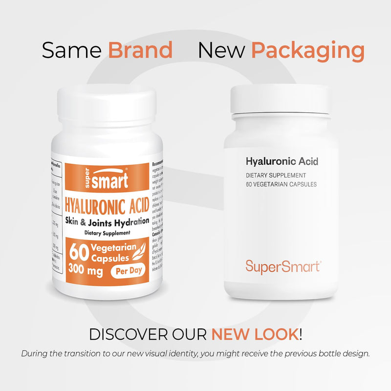 [Australia] - Supersmart Hyaluronic Acid Supplement 300mg per Day (Sodium Hyaluronate) - High Molecular Weight 1.2 Million Daltons | Non-GMO & Gluten Free - 60 Vegetarian Capsules 