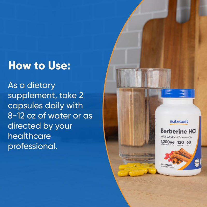 [Australia] - Nutricost Berberine HCl with Ceylon Cinnamon Capsules (120 Capsules, 60 Servings) - Non-GMO, Animal-Free Product 