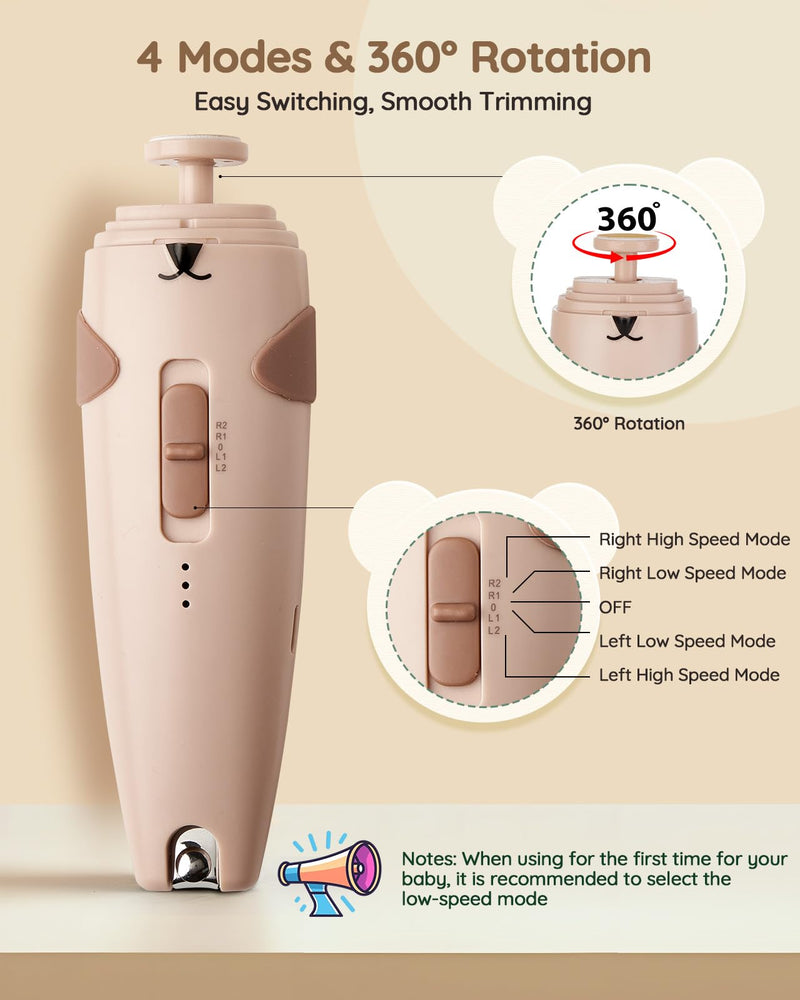 [Australia] - Lilian&Gema Baby Healthcare and Grooming Kit, 28-in-1 Rechargeable Nail Trimmer Electric Set, Dual Auto Light Baby Nail Care Kit, Portable Newborn Nursery Health Care Set for Infant Toddlers Boy Girl Brown 