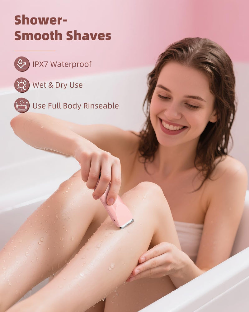 [Australia] - Bikini Trimmer for Women,Dual Head Electric Shaver with Hypoallergenic Ceramic Blades,Waterproof Bikini Razors with Cordless USB Rechargeable Led Display,for Armpit Leg Body Facial Wet & Dry Use,Pink Pink 