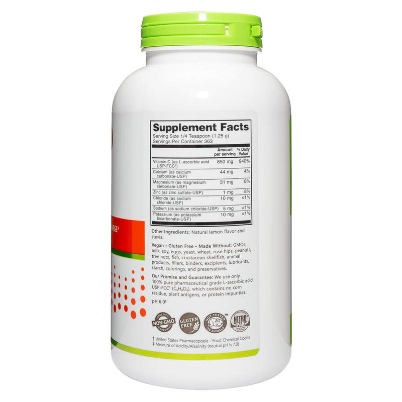 NutriBiotic - Lemon Electro-C, Vitamin C & Electrolyte Powder, 16 OZ | 850 Mg Vitamin C Per Serving | Effervescent Electrolyte Recharge | Buffered & Highly Soluble | Free of Calories, Gluten & Non-GMO 1 Pound (Pack of 1)