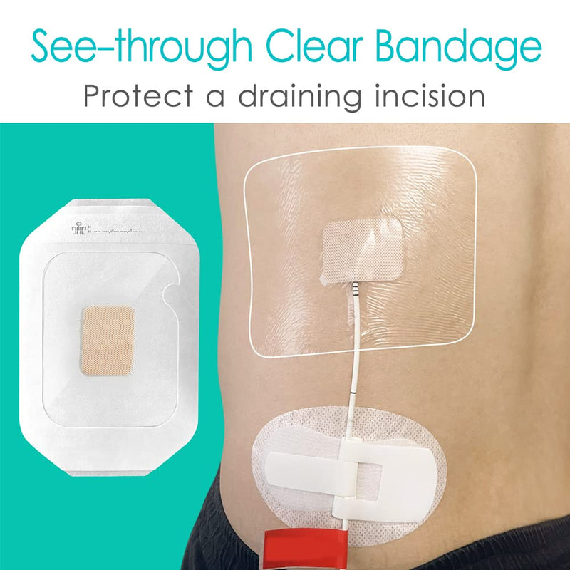 [Australia] - Chemo Port Shower Cover | Chest Catheter PICC Line Waterproof Transparent Film Island Dressing with Non Stick Pad | Wound Cover Bandage | PD Dialysis Tube Protector Frame Style | 4"x4.75" (Pack of 10) 10Pcs 