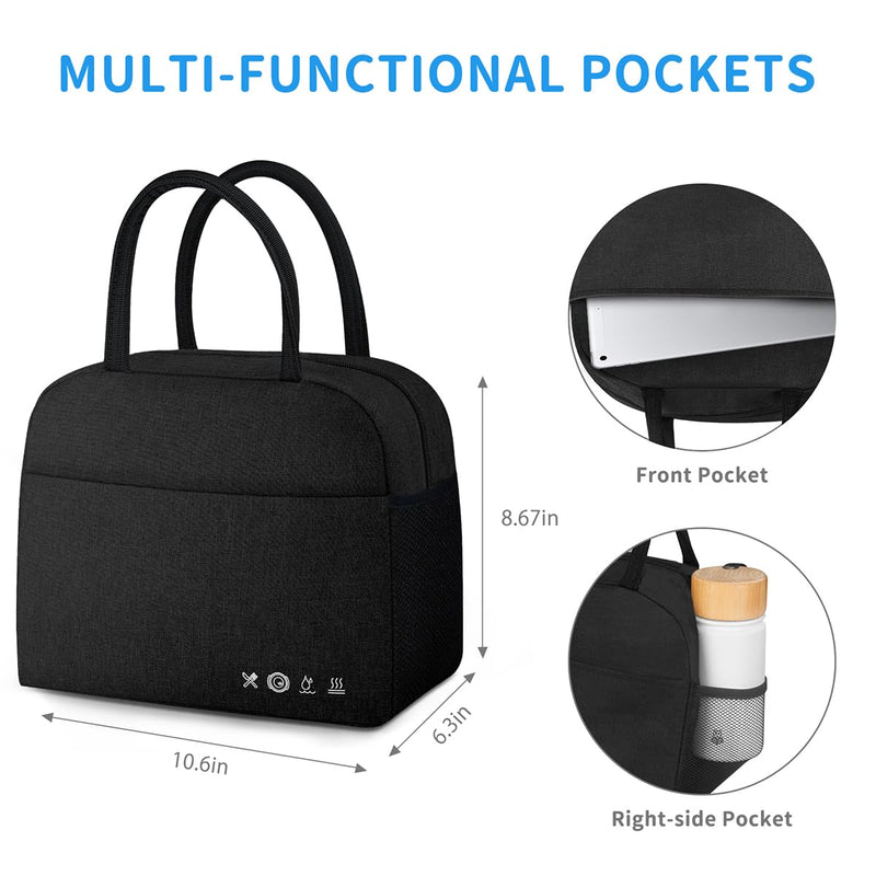 [Australia] - DALINDA Lunch Bag Lunch Box for Women Men Reusable Insulated Lunch Tote Bag,Leakproof Thermal Cooler Sack Food Handbags Case High Capacity forTravel Work School Picnic- Black 