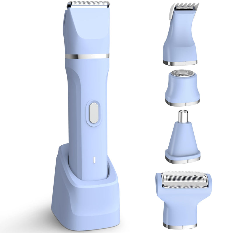 [Australia] - KINGTEE 5-in-1 Electric Bikini Trimmer for Women – IPX7 Waterproof Shaver, Cordless Body & Facial Razors for Women, Ceramic Blades, USB-C Rechargeable, Painless Hair Removal Kit (Blue) Blue 