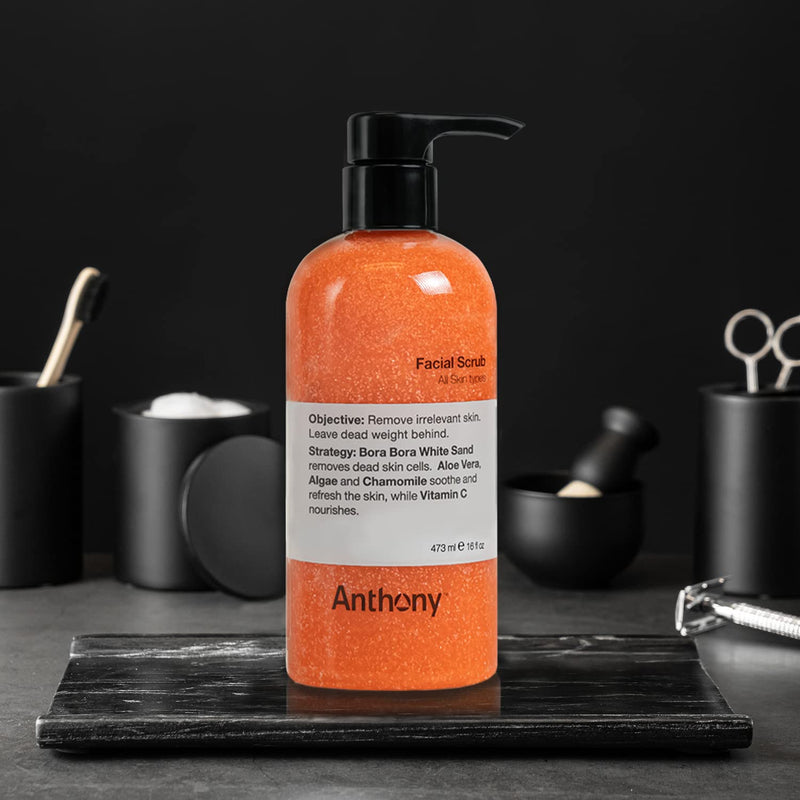 Anthony Facial Scrub, 16 Fl Oz | Exfoliating scrub with aloe, sand, algae, chamomile and vitamin C removes dead skin cells and refreshes skin. 16 Fl Oz (Pack of 1)