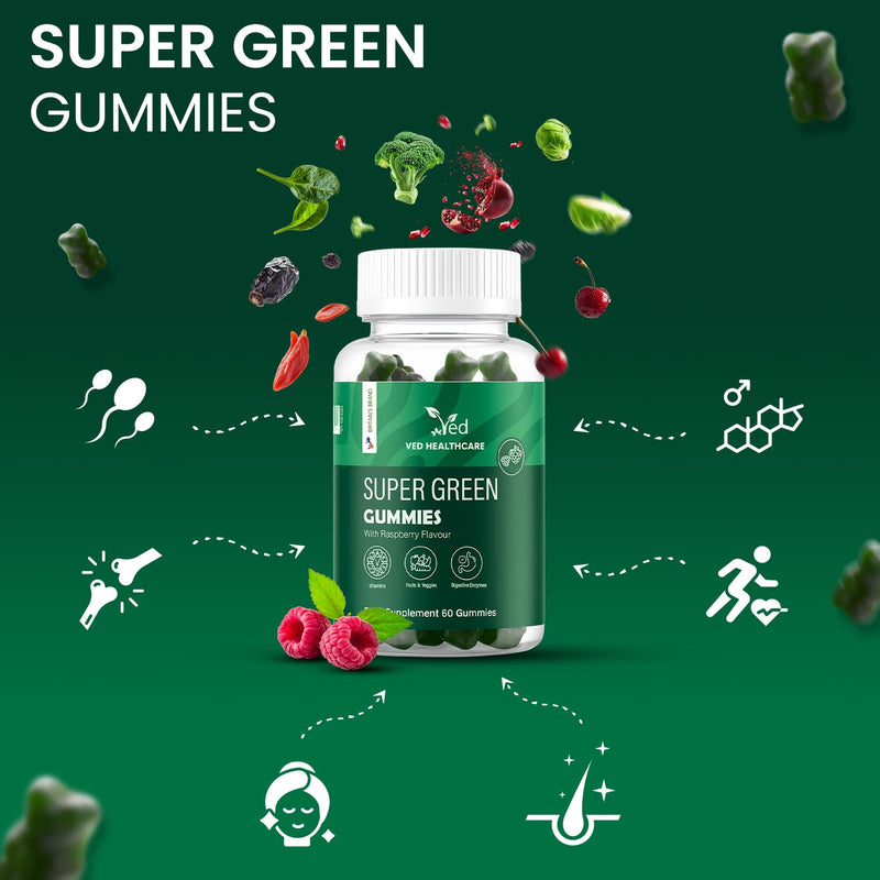 VED Super Green Gummies - Green Vitamin Gummies for Adults - Super Greens & B12 Gummy Supplement - Enhanced Nutrition with Greens Supplement.