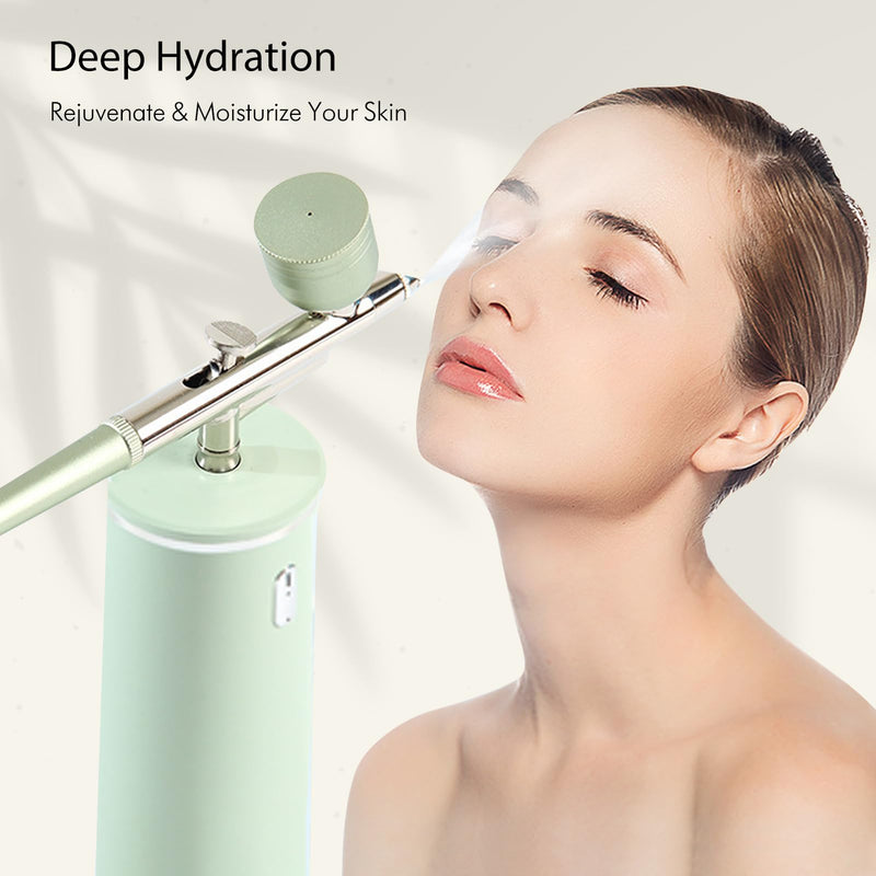 [Australia] - Facial Oxygen Spray Machine - High Pressure Nano Facial Steamer with 0.3mm Nozzle - Rechargeable Portable Nano Mist Injector Sprayer for Deep Moisturizing Face Skincare Green 