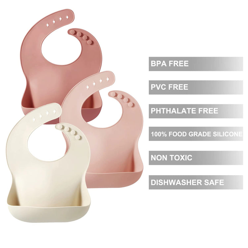 [Australia] - PandaEar Silicone Bibs for Babies Toddlers Girls| Adjustable Waterproof BPA Free Soft Durable Bibs for eating with Large Pocket Food Catcher 