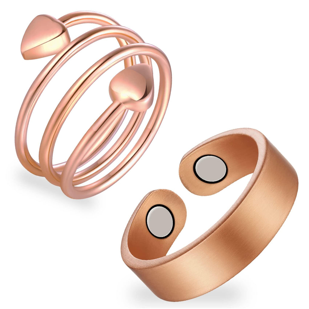 Feraco 2pcs Copper Ring for Women,99.99% Pure Copper Magnetic Rings,Gifts for Women Copper & Rose Gold