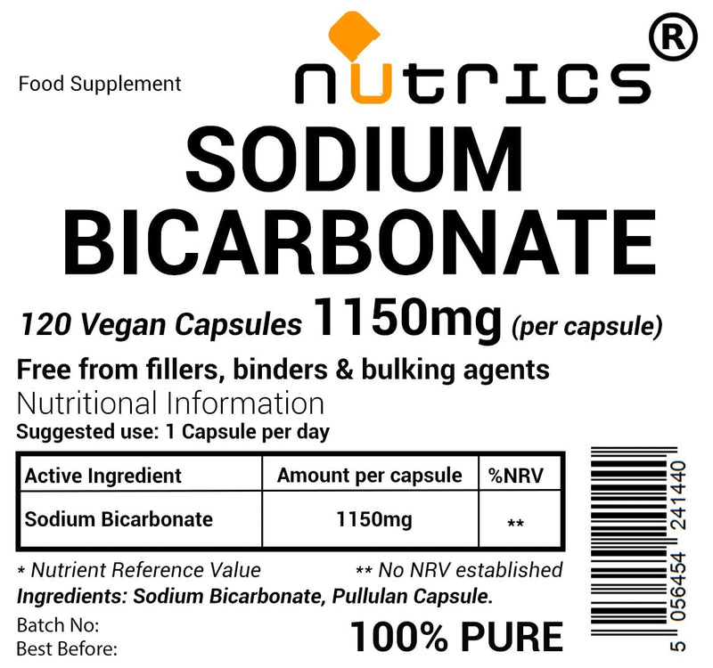 Sodium Bicarbonate 1150mg per Capsule, 120 Capsules, 4 Months Supply, Pure & Free from Fillers Binders and Bulking Agents, Strong Safe & Effective Dose, V Dietary Supplement