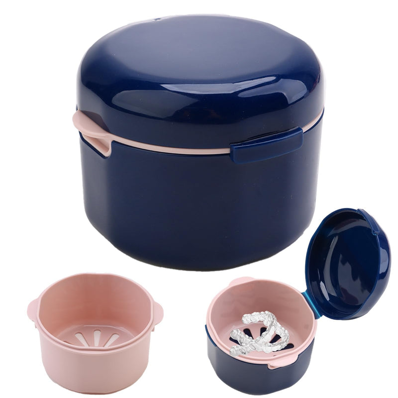 [Australia] - Braces box with strainer, portable denture box cover in blue, double layer hollow drain, effective cleaning box for orthodontic brackets 