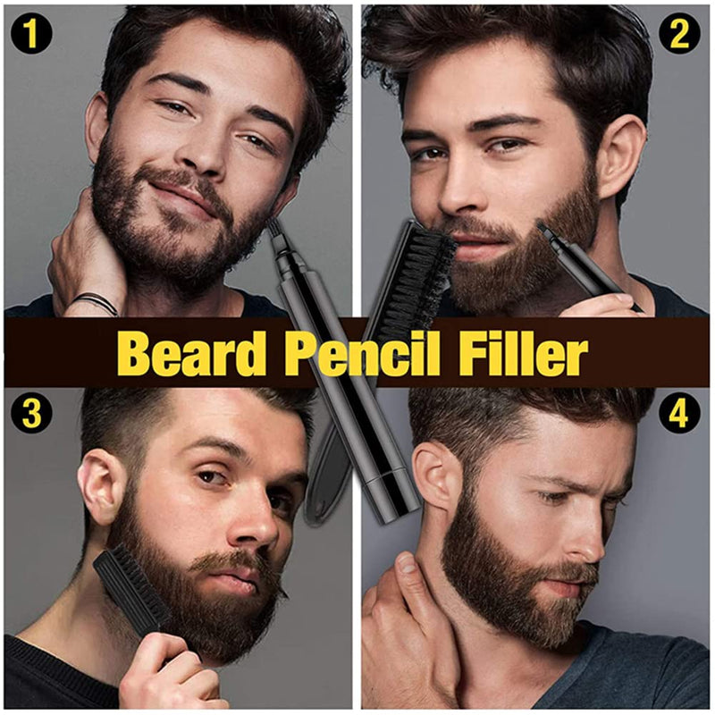 [Australia] - Beard pen, beard filler pencil, beard filler pen, men's beard pencil, waterproof beard pen, men's beard filler and beard pen, for mustache and eyebrows, with 1 beard brush, black, 1 piece 