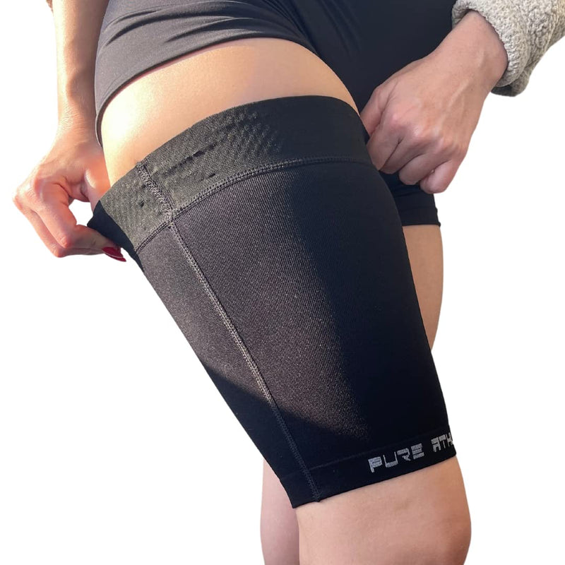 Thigh Compression Sleeve – Hamstring, Quadriceps, Groin Pull and Strains – Running, Basketball, Tennis, Soccer, Sports – Athletic Thigh Support (Single) (2 Sleeves - Midnight Black, M) 2 Sleeves - Midnight Black Medium