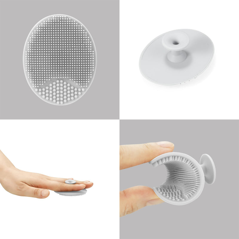 [Australia] - PandaEar Baby Bath Rinse Cup, Silicone Baby Shampoo Rinser with 2 Pack Cradle Cap Brush for Kids Toddler Body Washing (Grey) Grey 