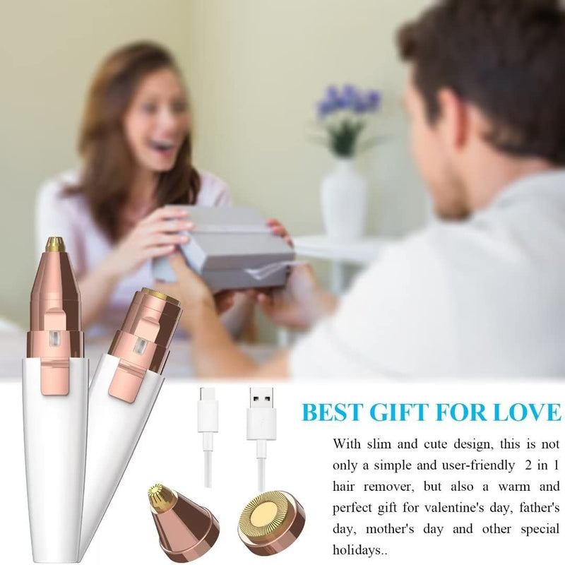 [Australia] - Eyebrow Razor,Facial Hair Removal for Women, (USB Rechargeable), 2 in 1 Eyebrow Trimmer and 100% Painless Hair Remover with Light for Nose, Lips, Face, Body White 