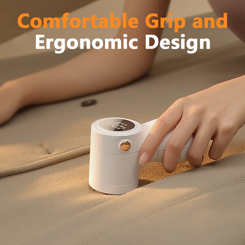 [Australia] - 𝗥𝗲𝗰𝗵𝗮𝗿𝗴𝗲𝗮𝗯𝗹𝗲 Fabric Shaver, coldSky Lint Remover for Clothes with 3 Replaceable Blades, Electric Lint Shaver with Digital Display, 3-Speeds Defuzzer for Removing Fuzz and Pill from Sweater White 