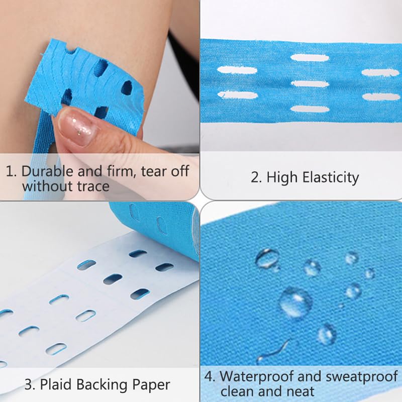 RooRuns Kinesiology Tape, (1 Roll) Original Cotton Elastic Premium Athletic Tape, Hypoallergenic and Waterproof K Tape for Muscle Pain Relief and Joint Support Blue