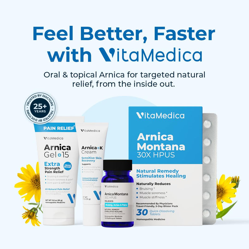 [Australia] - VitaMedica Arnica Montana 30C Rapid Dissolve Tablets for Natural Pain, Bruising, and Swelling Support - Homeopathic Medicine for Injury and Surgery Recovery - 150 Ct - 50 Servings 