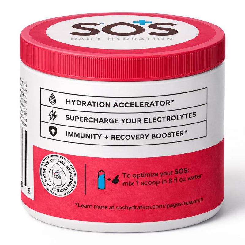 SOS Hydrating Electrolyte Powder (Watermelon Flavour - Bulk 31 Servings) Best Fast Acting, Low Calorie Rehydration Sports Drink