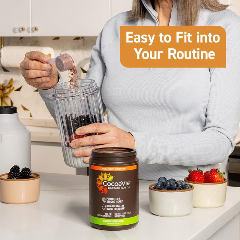 [Australia] - CocoaVia Cardio Health Cocoa Powder, 30 Servings, 500mg Cocoa Flavanols, Support Heart Health, Boost Nitric Oxide, Improve Circulation, Energy, Preworkout, Vegan, Dark Chocolate Cacao 6.8 Ounce (Pack of 1) 