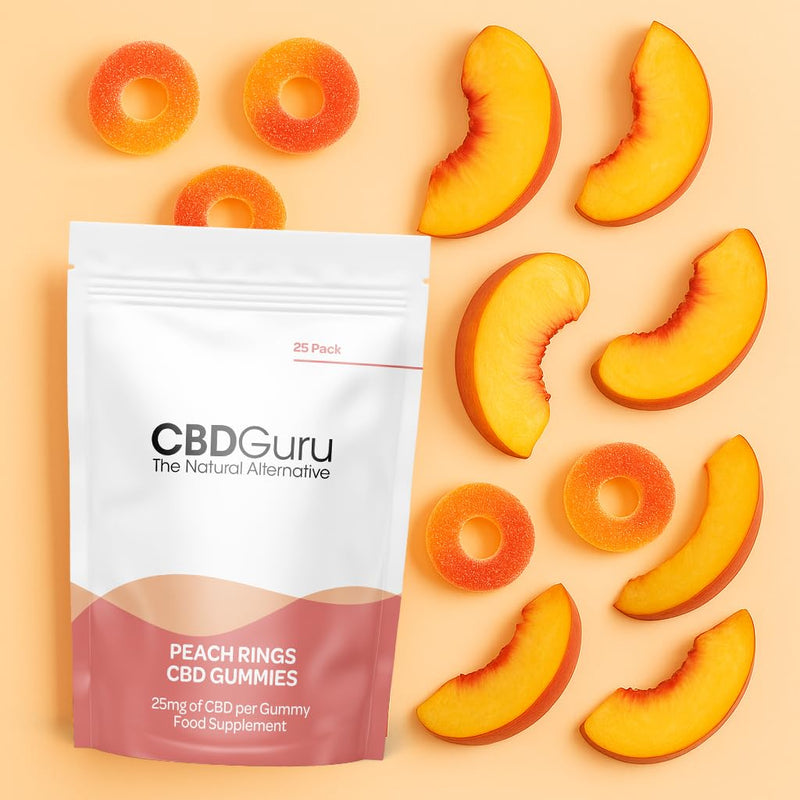 CBD Guru CBD Peach Rings 25mg 25 Pack - PeachFlavour Broad Spectrum CBD Bottles for Sleep & Anxiety Support, 750mg Total CBD