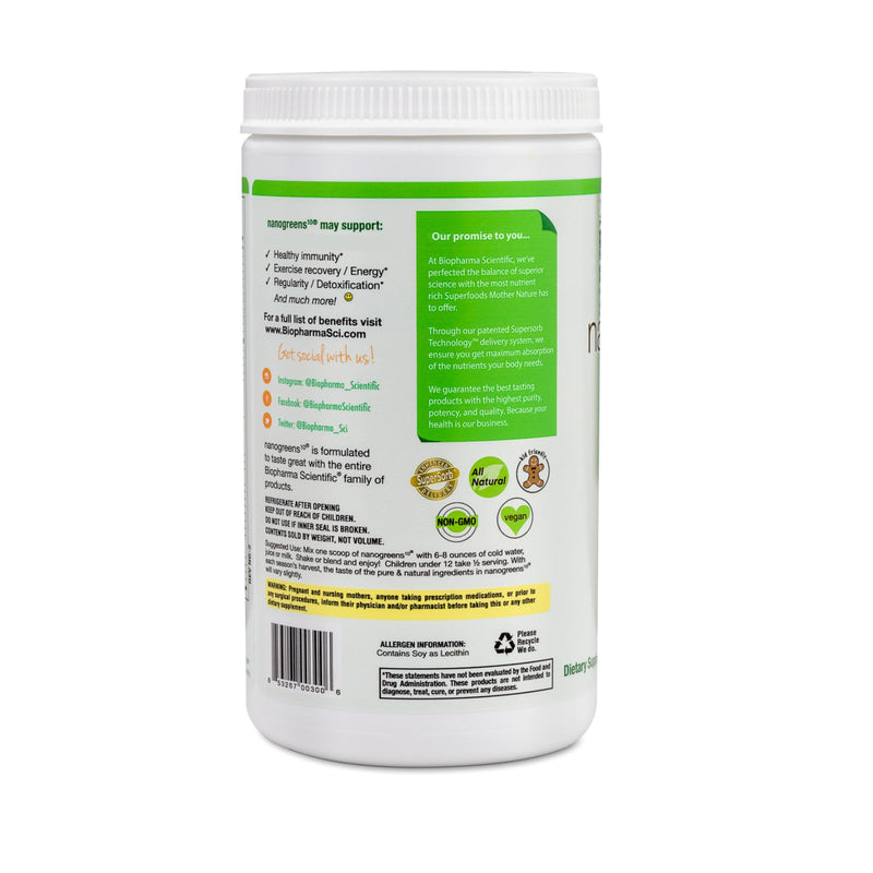 [Australia] - Biopharma Scientific NanoGreens: Greens Superfood Fruit & Vegetable Powder for Digestive Health & Immunity with Spirulina, Chlorella, Kale, Spinach, Plant Based, Green Apple Flavor, 30 Servings 