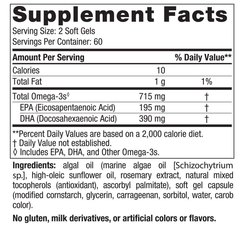 [Australia] - Nordic Naturals Algae Omega - 120 Soft Gels - 715 mg Omega-3 - Certified Vegan Algae Oil - Plant-Based EPA & DHA - Heart, Eye, Immune & Brain Health - Non-GMO - 60 Servings Unflavored 120 Count (Pack of 1) 