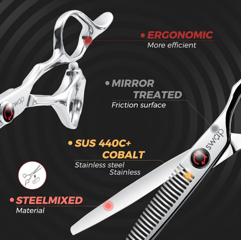SWAP Professional Hair Thinning Scissors 6.0'' - Japanese SUS440C Steel (60-62HRC Hardness), Adjustable Tension, Ergonomic Design for Salon/Home Use Hair Trimming Scissors(S2) 6.0 '' Hair Thinning Scissors