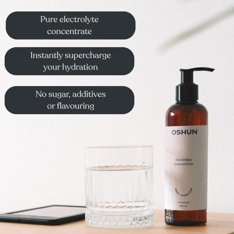 Oshun Electrolytes (Unflavoured/250ml) | Pure Electrolyte Concentrate to Instantly Supercharge Hydration/Performance | 100% Sugar-Free Electrolytes | No Additives/Flavourings | Clear Skin, Clear Mind