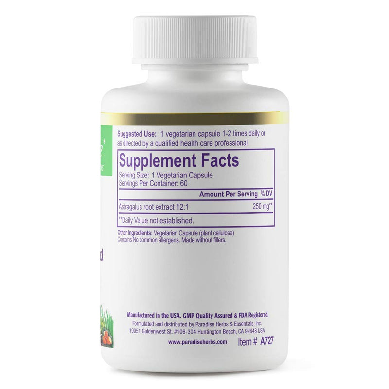[Australia] - Paradise Herbs Astragalus Extract, Vegetarian Capsules for Energy, Digestive & Immune Health, Non GMO, Gluten Free, 120 Capsules 120 Count (Pack of 1) 