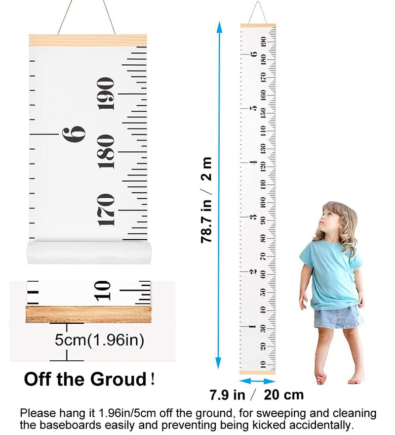 [Australia] - Growth Chart for Kids, Canvas Height Chart Ruler Removable Wood Hanging Wall Ruler Measurement Chart for Home Decoration (White) White 