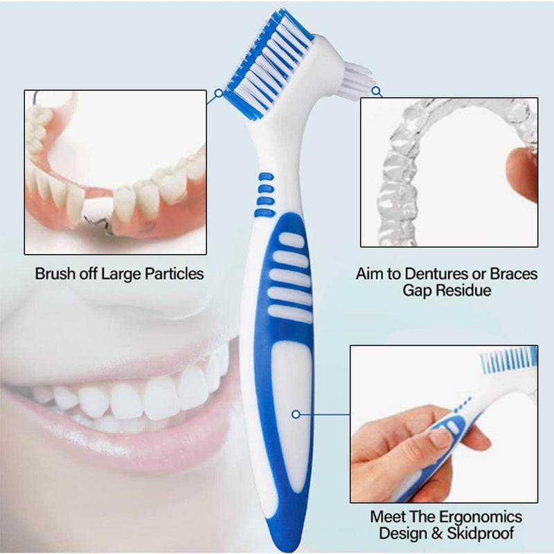 [Australia] - Pack of 4 toothbrushes, false teeth brush, toothbrush, denture toothbrushes cleaning brush, denture brush with soft bristles, double-head toothbrushes for cleaning artificial teeth 