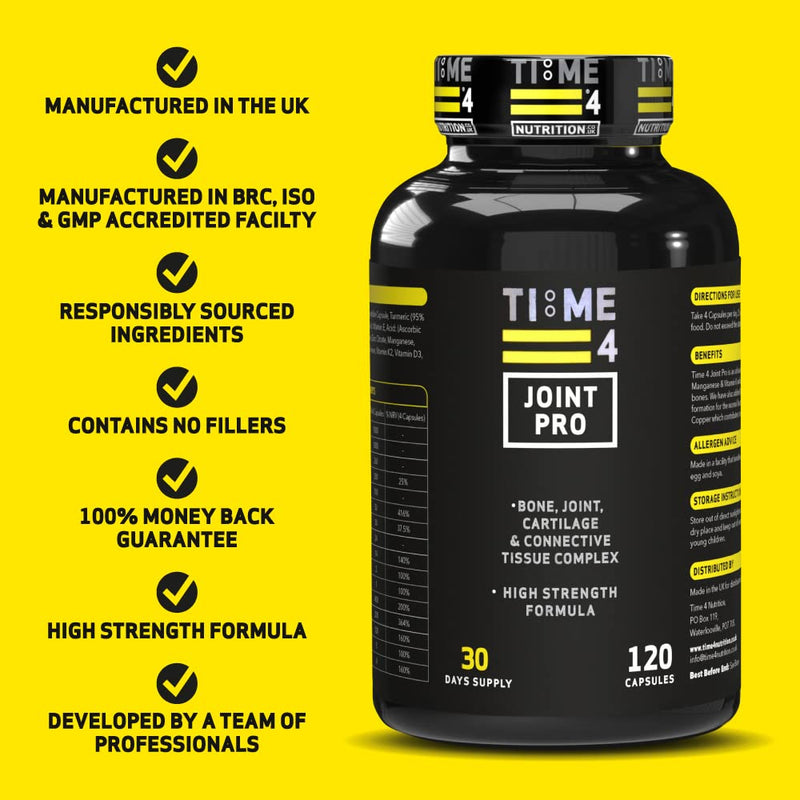Time 4 Joint Pro – Joint Care Joint Health Supplements glucosamine and chondroitin high Strength Turmeric, 120 x Capsules, 30 Days Supply, Bone, Joint, Cartilage & Connective Tissue Complex