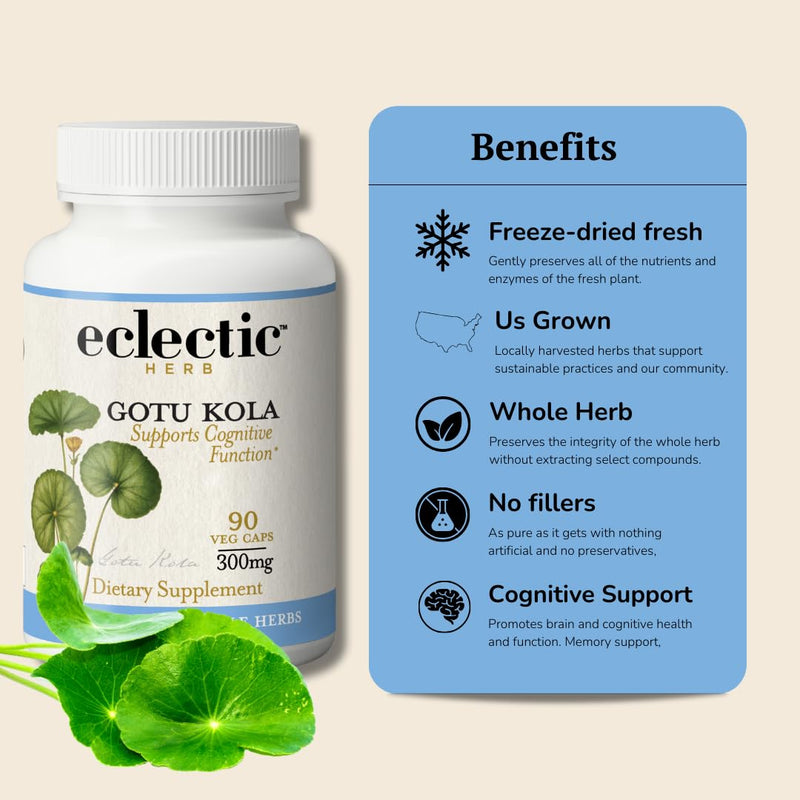 [Australia] - Eclectic Institute Non-GMO Gotu Kola | Circulatory, and Cognitive Support | 90 CT (300 mg) Blue 90 Count (Pack of 1) 