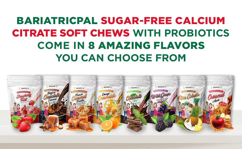 [Australia] - BariatricPal Sugar-Free Calcium Citrate Soft Chews 500mg with Probiotics (90 Count) - French Caramel Vanilla 