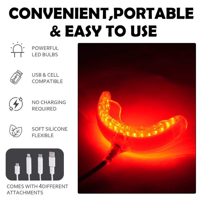 Red Light Therapy for Gums, Toothache Relief, 32 LED Periodontal Light, Bleeding Gums, Gum Health Red Light, with adapters for USB/C, iPhone, and Android from (White) White