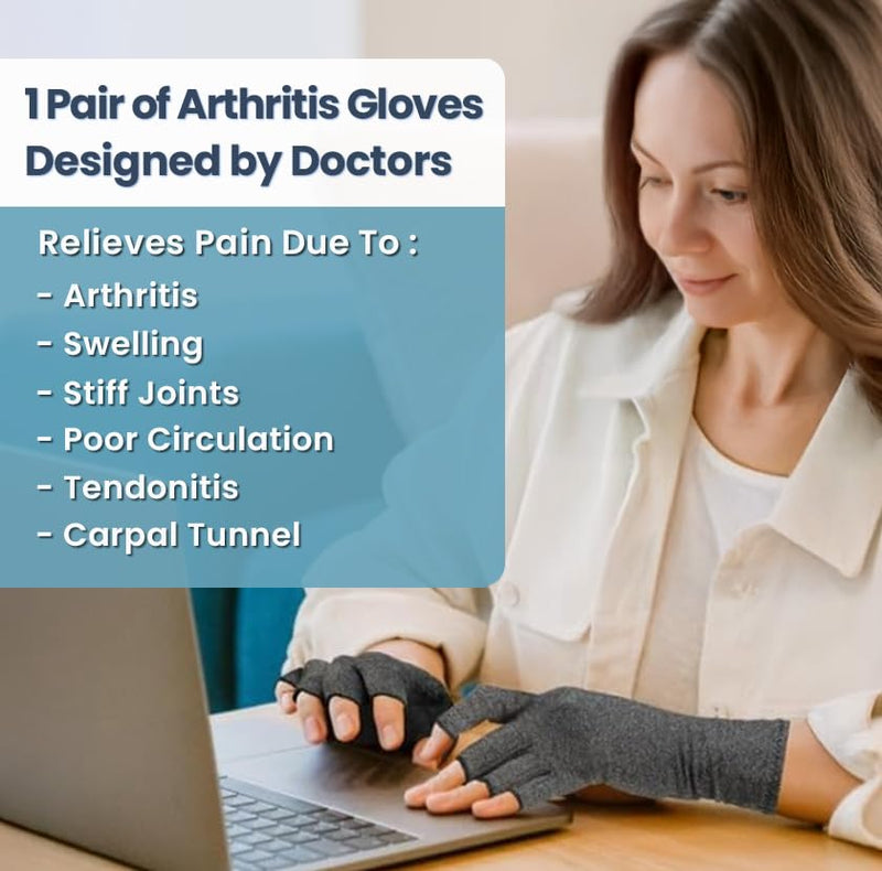 Arthritis Gloves and Ice Pack (2+1 Set) Fingerless Compression Gloves for Women and Men, Arthritis, Carpal Tunnel Medium 2 Gloves + 1 Ice Pack