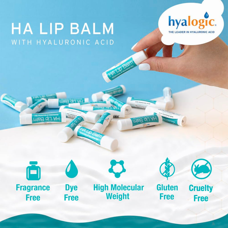 Hyalogic HA Lip Balm - Hyaluronic Acid & Organic, Natural Coconut Oil - Soothes Dry, Chapped Lips - Plumping, Moisturizing & Nourishing - Unflavored - Fragrance & Dye Free - 4.25g - 1 Stick 0.15 Ounce (Pack of 1)