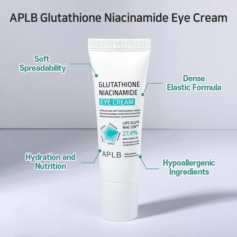 APLB Glutathione Niacinamide Eye Cream | LIPO GLUTA NIAC CEN™ 27.4% 0.68 FL.OZ/Korean Skincare, Eye cream for dark circles and puffiness, Improve elasticity & provide moisture around eye region