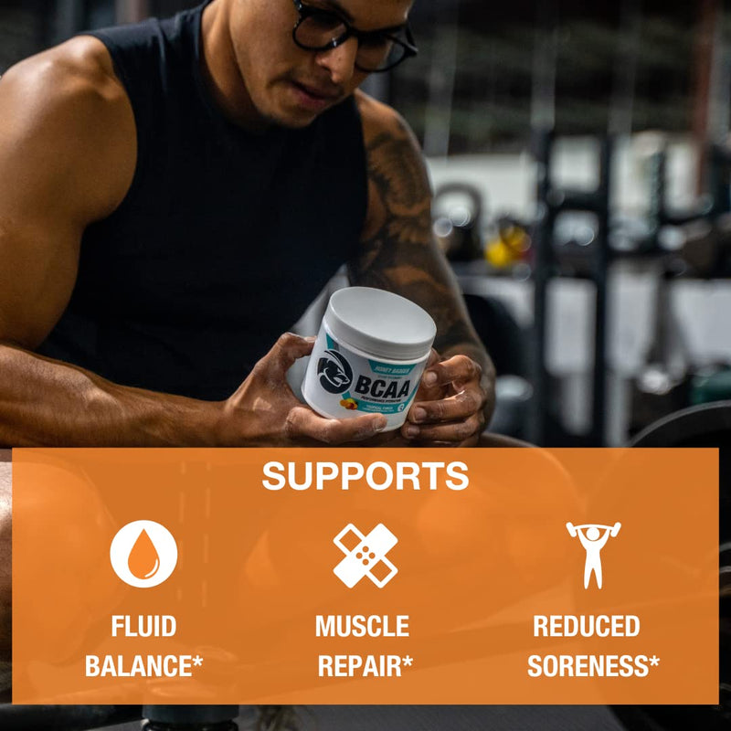 [Australia] - Honey Badger BCAA + EAA Amino Acids Electrolytes Powder, BCAAs + L-Glutamine, Keto, Vegan, Sugar Free for Men & Women, Hydration & Post Workout Muscle Recovery Drink Mix, Peach Mango, 30 Servings 