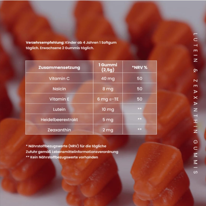 [Australia] - Fitmixx eye vitamins - 60 lutein zeaxanthin complex gummy bears with beta carotene, high-dose vitamin C - gummy bears vegan, lactose-free, sugar-free - eye vitamins - 100% natural 