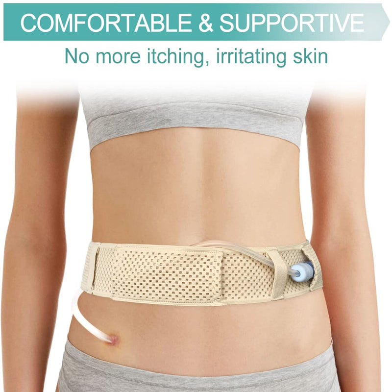 [Australia] - Comfortable Breathable Peritoneal Dialysis Belt PD Catheter Holder Accessories Adjustable Feeding G Tube Pouch Safety Secure Transfer Set Peg Tubing Supplies Men Women, Beige Large Large(Pack of 1) 