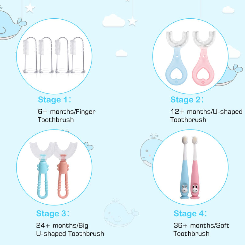 Baby Toddler Infant Toothbrush 6 to 12 Months and Up Age 1 2 3 1-2 2-4 Year Old, 10 in 1 Toothbrushes Gift Set with Soft Finger U-shaped Brush Brushing Bristles for Newborns Kids Children Child 10 Pack Toothbrush Gift Set