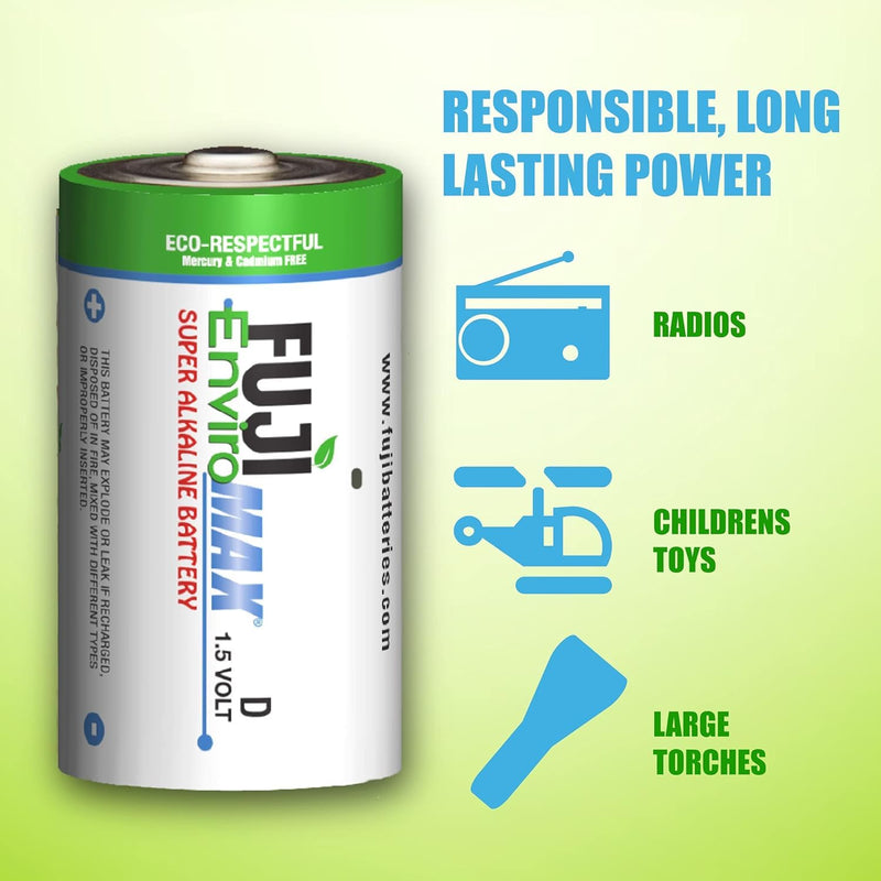 [Australia] - Fuji Enviromax 4100BP2 EnviroMax D Super Alkaline Batteries, 2 pk, White, 2 CT 2 Count (Pack of 1) 