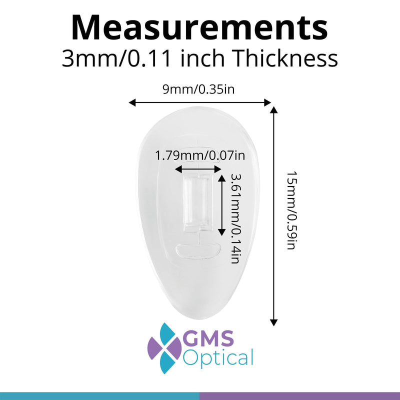 [Australia] - GMS Optical 15mm Med Length / 6mm Normal Width- Push-in Tear Drop Silicone Nose Pads for Glasses, Sunglasses, and Eyeglass Nose Pads, Great for Eyeglass Repair (5 Pair) (Clear) 5 Pair (Pack of 1) 15mm - Medium 